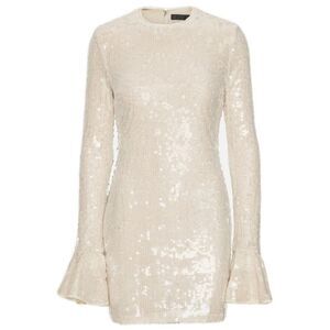 ROTATE BIRGERCHRISTENSEN Shimmering Long Sleeve Sequin Mini Dress Women WHITE
